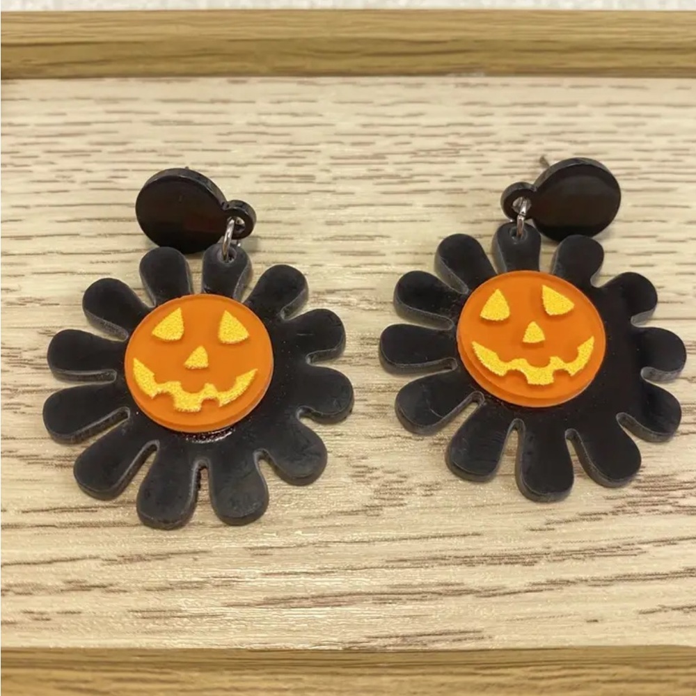 Halloween Jack-O'-Lantern Sunflower Dangle Earrings